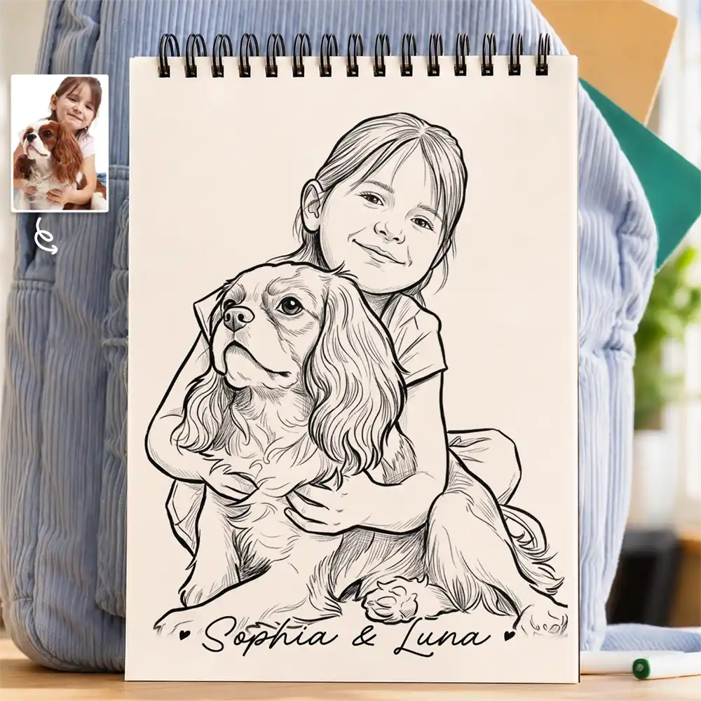 Back To School, Custom Photo, Art Design, Gift For Daughter, Gift For Children, Adorable, Photo - Pencil Sketch - Bold - Custom Photo Family Kids Pets Pencil Sketch - Personalized Sketchbook