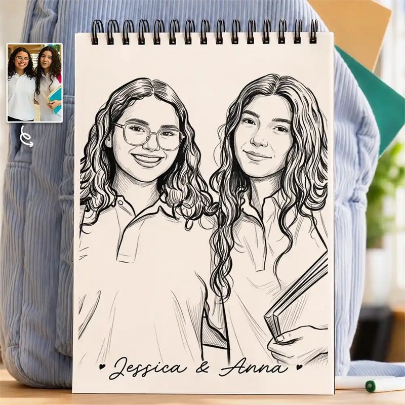 Back To School, Custom Photo, Art Design, Gift For Daughter, Gift For Children, Adorable, Photo - Pencil Sketch - Bold - Custom Photo Family Kids Pets Pencil Sketch - Personalized Sketchbook