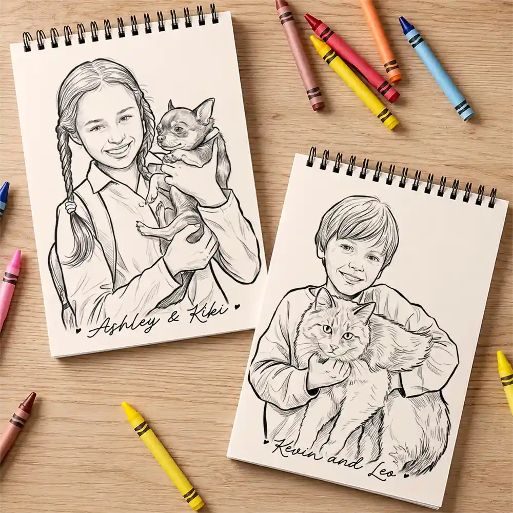 Back To School, Custom Photo, Art Design, Gift For Daughter, Gift For Children, Adorable, Photo - Pencil Sketch - Bold - Custom Photo Family Kids Pets Pencil Sketch - Personalized Sketchbook