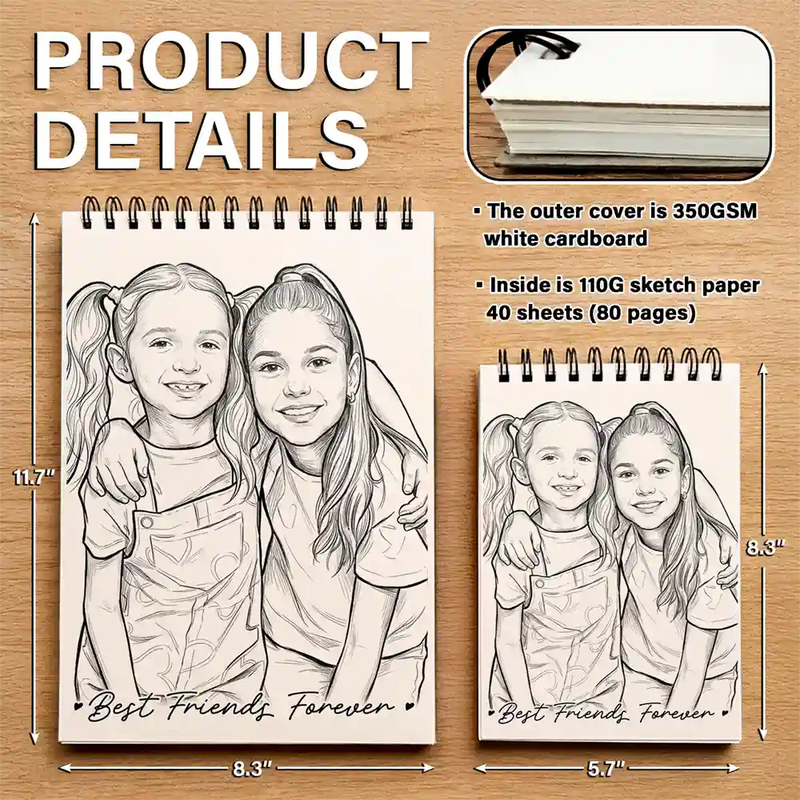 Back To School, Custom Photo, Art Design, Gift For Daughter, Gift For Children, Adorable, Photo - Pencil Sketch - Bold - Custom Photo Family Kids Pets Pencil Sketch - Personalized Sketchbook
