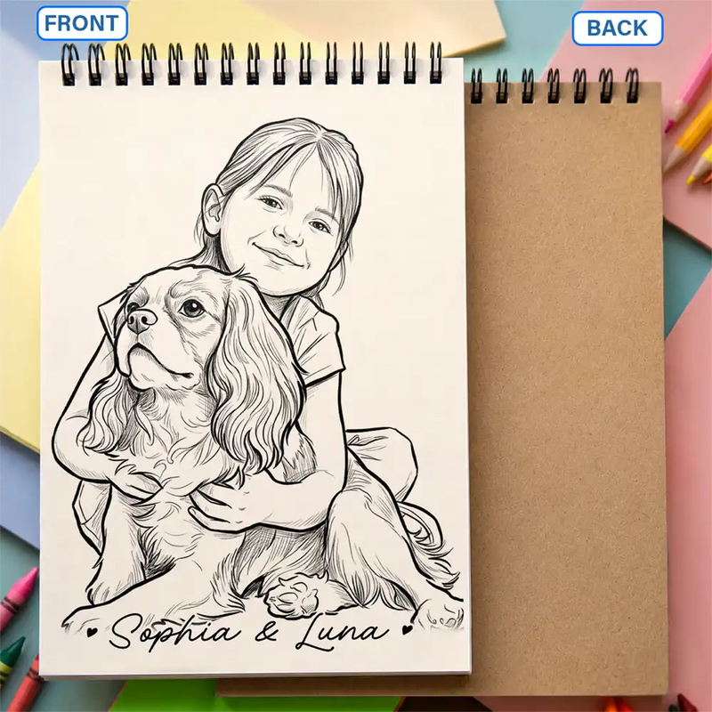 Back To School, Custom Photo, Art Design, Gift For Daughter, Gift For Children, Adorable, Photo - Pencil Sketch - Bold - Custom Photo Family Kids Pets Pencil Sketch - Personalized Sketchbook