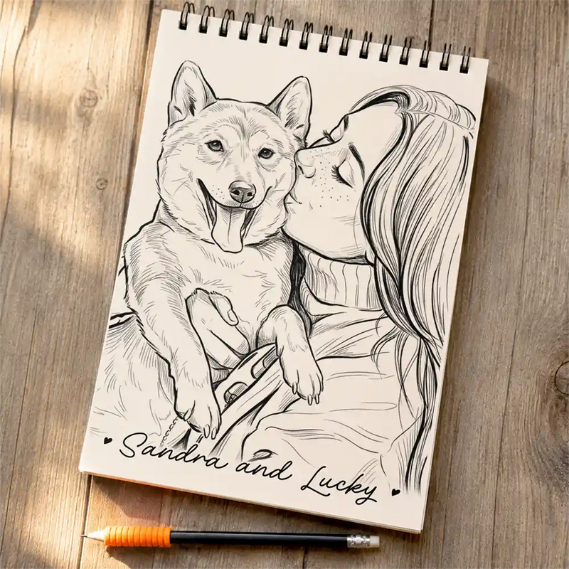 Back To School, Custom Photo, Art Design, Gift For Daughter, Gift For Children, Adorable, Photo - Pencil Sketch - Bold - Custom Photo Family Kids Pets Pencil Sketch - Personalized Sketchbook