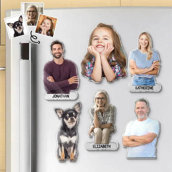 Non-Eng,Family - Custom Photo Family Member With Names - Personalized Acrylic Fridge Magnet