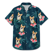 Custom Photo,Pet Lovers,Pet Mom,Pet Dad,Dog Lovers,Dog Mom,Dog Dad,Family,Happy,Summer,Beach - Custom Photo Family Pet Face Palm Tree Pattern - Personalized Hawaiian Shirt