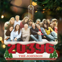 Family,Custom Photo,Christmas - Custom Photo Family Sitting On Snow Zip Code - Personalized Custom Shaped Acrylic Ornament
