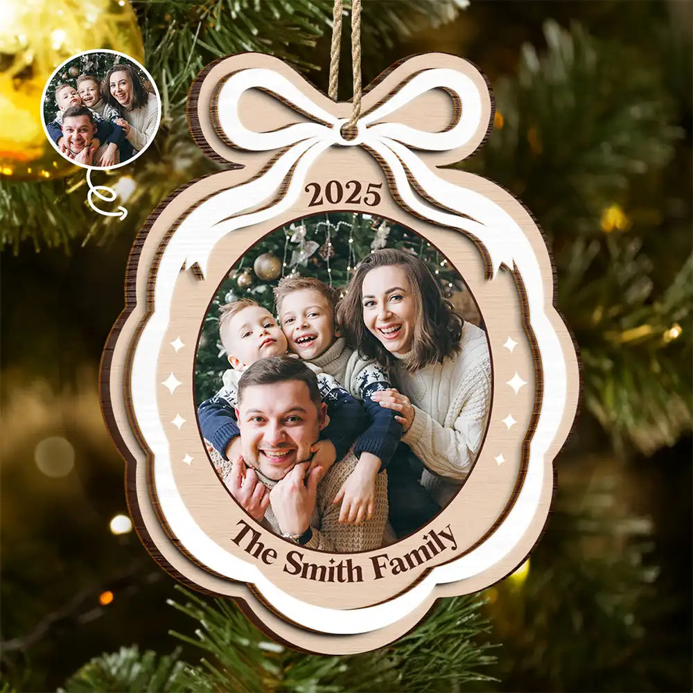 Custom Photo Family Where Life Begin Love Never Ends - Personalized 2-Layered Wooden Ornament