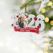 Gift For Couples,Gift For Husband,Gift For Wife,Gift For Boyfriend,Gift For Girlfriend,Married ,Engaged,Anniversary,Wedding Anniversary,Christmas,Custom Photo - Custom Photo First Christmas As Mr. & Mrs. - Personalized Custom Shaped Acrylic Ornament