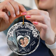 Gift For Couples,Gift For Husband,Gift For Wife,Gift For Boyfriend,Gift For Girlfriend,Love,Christmas - Custom Photo First Christmas As Mr & Mrs - Personalized Circle Glass Ornament
