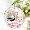 Custom Photo First Christmas Elephant Star - Personalized Circle Glass Ornament