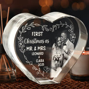 Gift For Couples,Gift For Husband,Gift For Wife,Love,Christmas - Custom Photo First Christmas Married - Personalized Crystal Heart