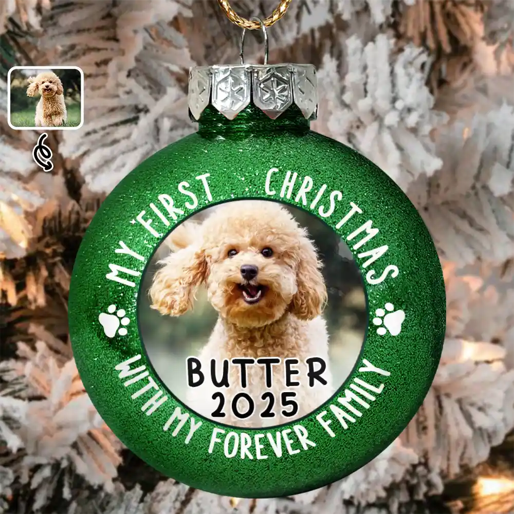 Custom Photo First Christmas Pet Lovers - Personalized Ball Ornament