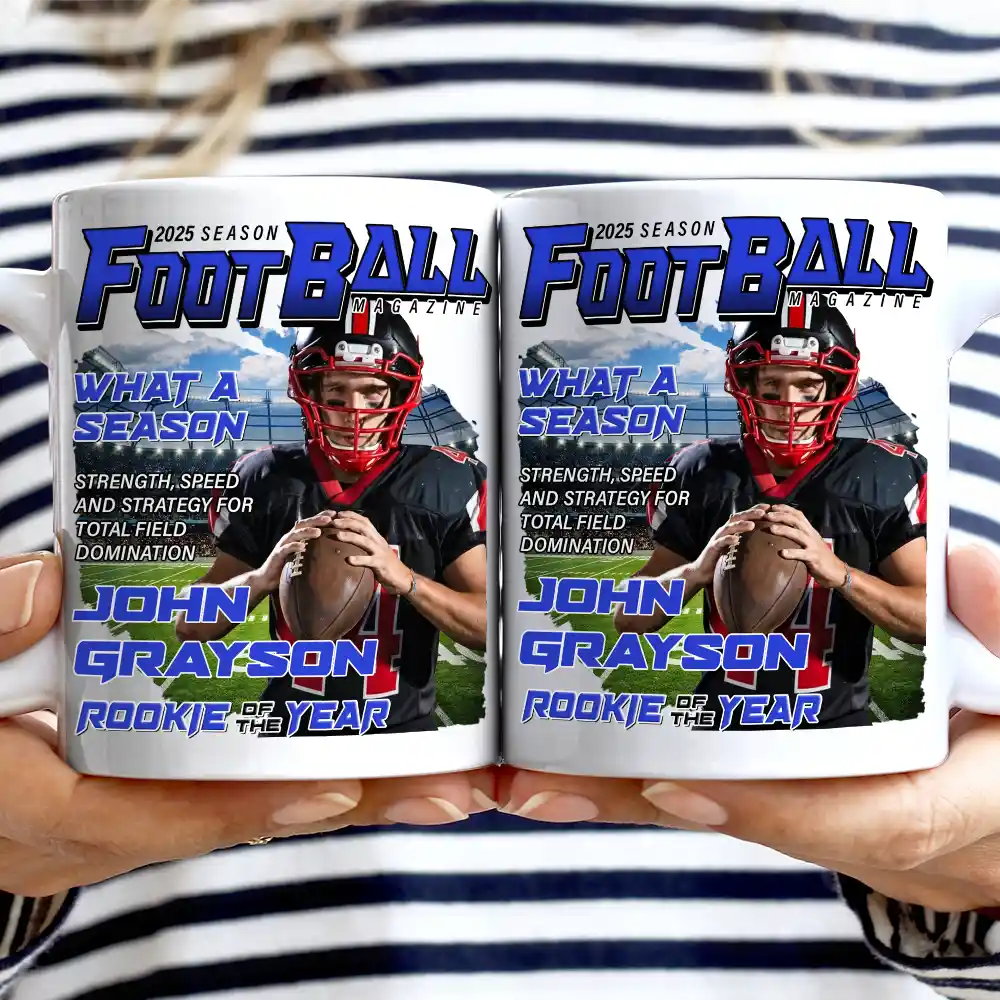 Gift For Yourself,Gift For Men,Custom Photo,Happy - Custom Photo Football Magazine - Personalized Mug