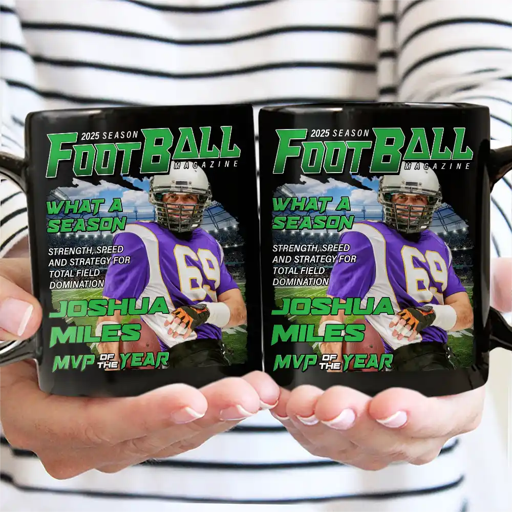 Gift For Yourself,Gift For Men,Custom Photo,Happy - Custom Photo Football Magazine - Personalized Mug