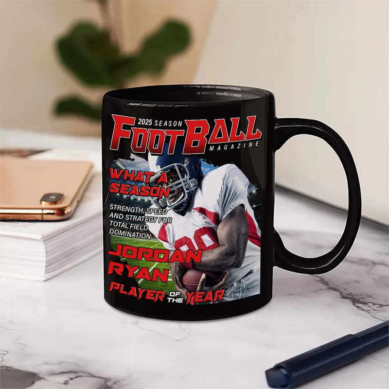 Gift For Yourself,Gift For Men,Custom Photo,Happy - Custom Photo Football Magazine - Personalized Mug