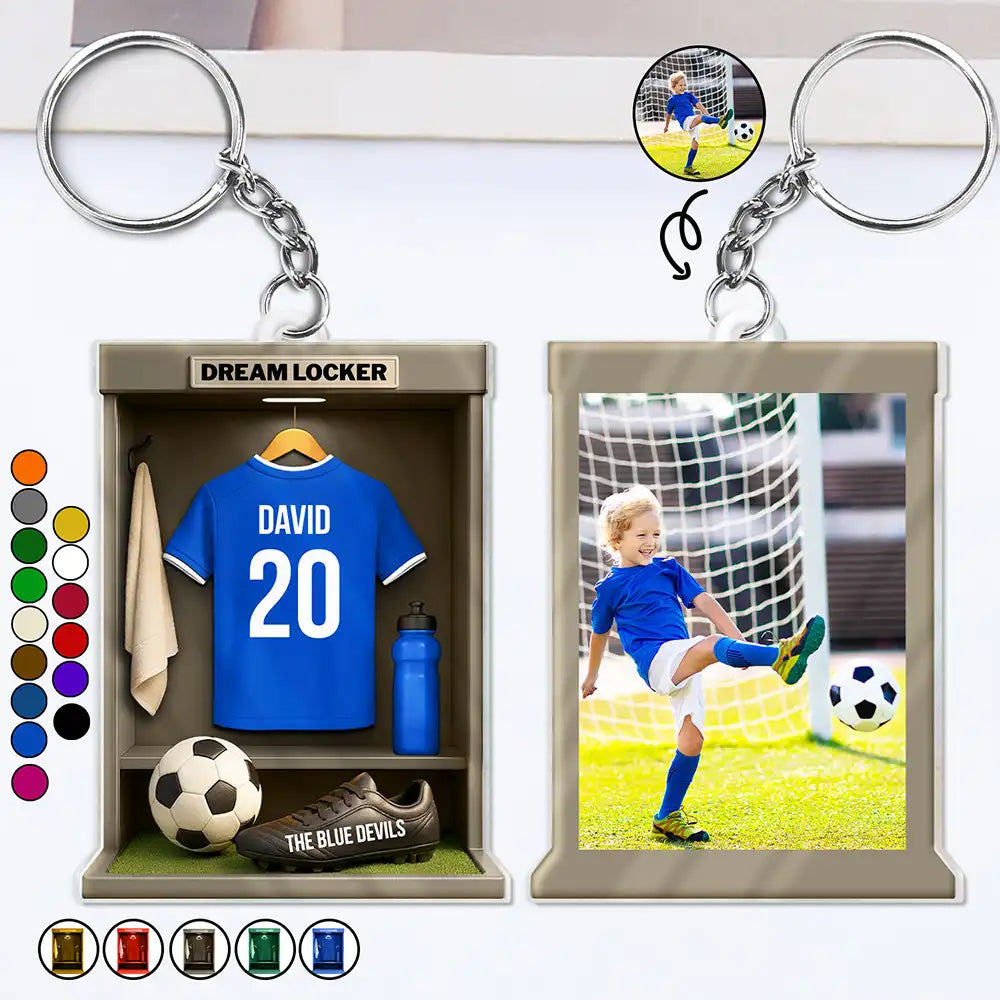 Custom Photo Football Soccer Locker 3D Effect - Personalized Acrylic Keychain