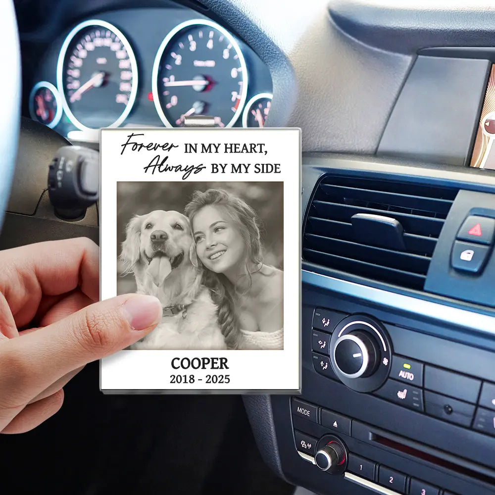 Sad, Memorial, Dog Lovers, Cat Lovers, Pet Lovers, Family, Parents, Gift For Grandparents - Custom Photo Forever In My Heart Memorial - Personalized Custom Shaped Acrylic Car Visor Clip