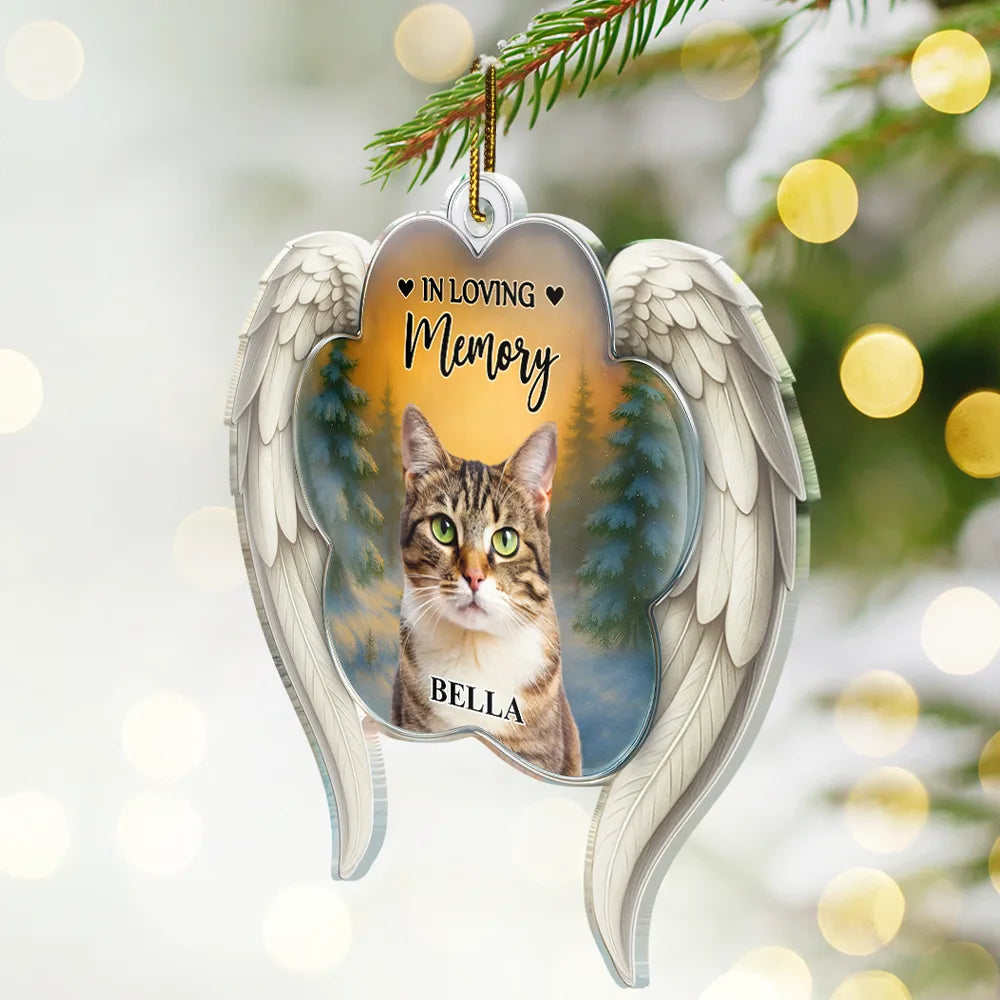 Christmas,Pet Lovers,Memorial - Custom Photo Forever In My Heart Paw Angel Wings - Personalized Custom Shaped Acrylic Ornament