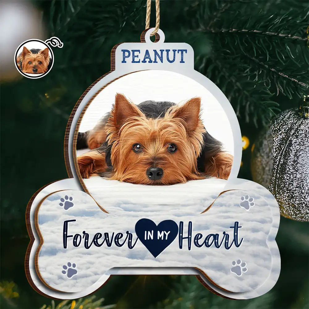 Custom Photo Forever In My Heart Pet Memorial - Personalized 2-Layered Wooden Ornament