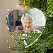 Gift For Yourself,Memorial,Sad,Christmas - Custom Photo QR Code Forever In Our Hearts - Personalized Heart Shaped Glass Ornament  