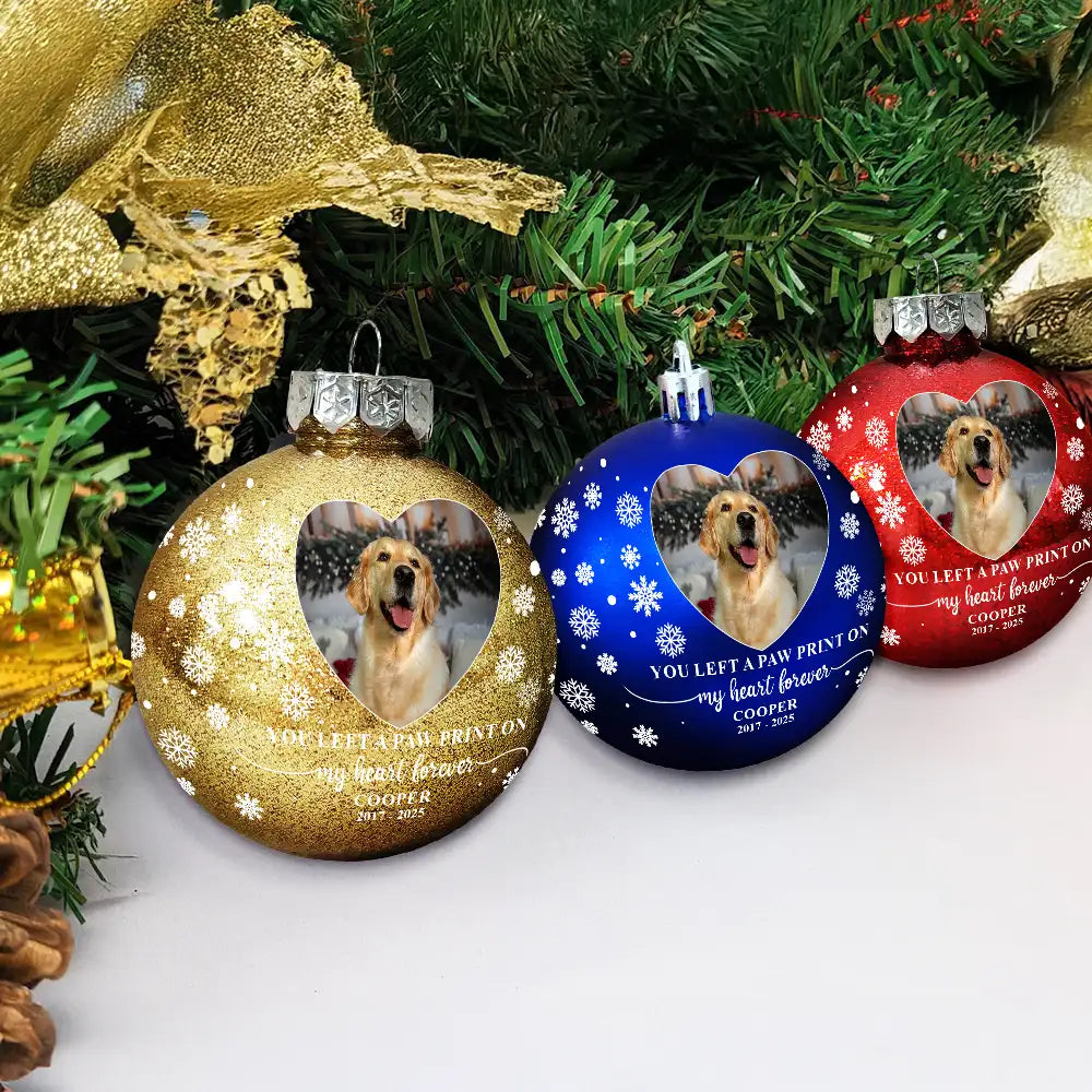 Sad,Memorial,Dog Lovers,Pet Lovers,Cat Lovers,Christmas - Custom Photo Forever Loved Memorial Dog Cat - Personalized Ball Ornament