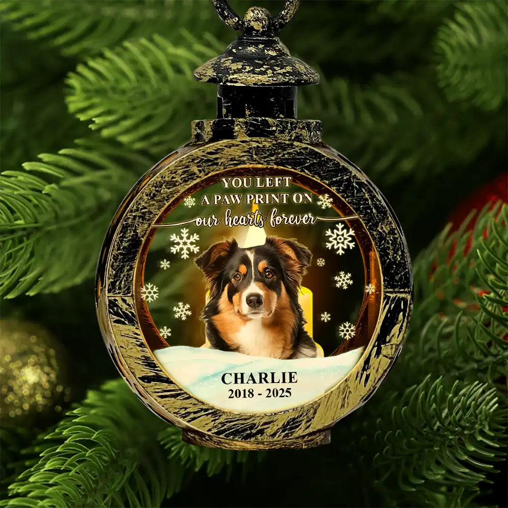 Sad,Memorial,Dog Lovers,Pet Lovers,Cat Lovers,Christmas - Custom Photo Forever Loved Memorial Dog Cat - Personalized Candlelight Lantern Ornament
