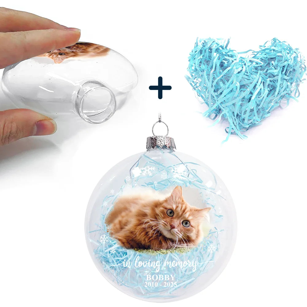 Sad, Memorial, Christmas, Dog Lovers, Pet Lovers, Cat Lovers - Custom Photo Forever Loved Memorial Dog Cat - Personalized Clear Flat Ball Ornament