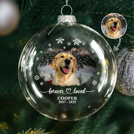 Custom Photo Forever Loved Memorial Dog Cat - Personalized Clear Flat Ball Ornament
