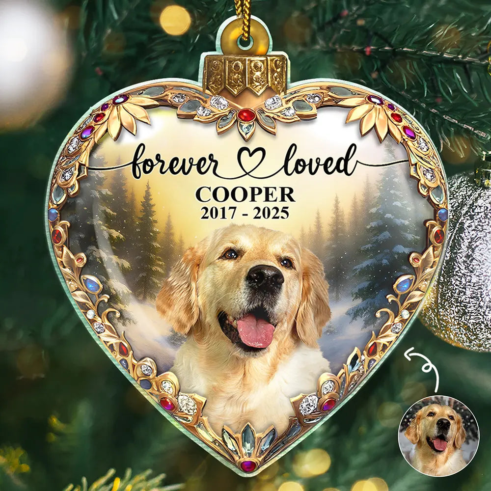 Pet Lovers,Cat Lovers,Dog Lovers,Sad,Memorial - Custom Photo Forever Loved Memorial Dog Cat - Personalized Custom Shaped Acrylic Ornament