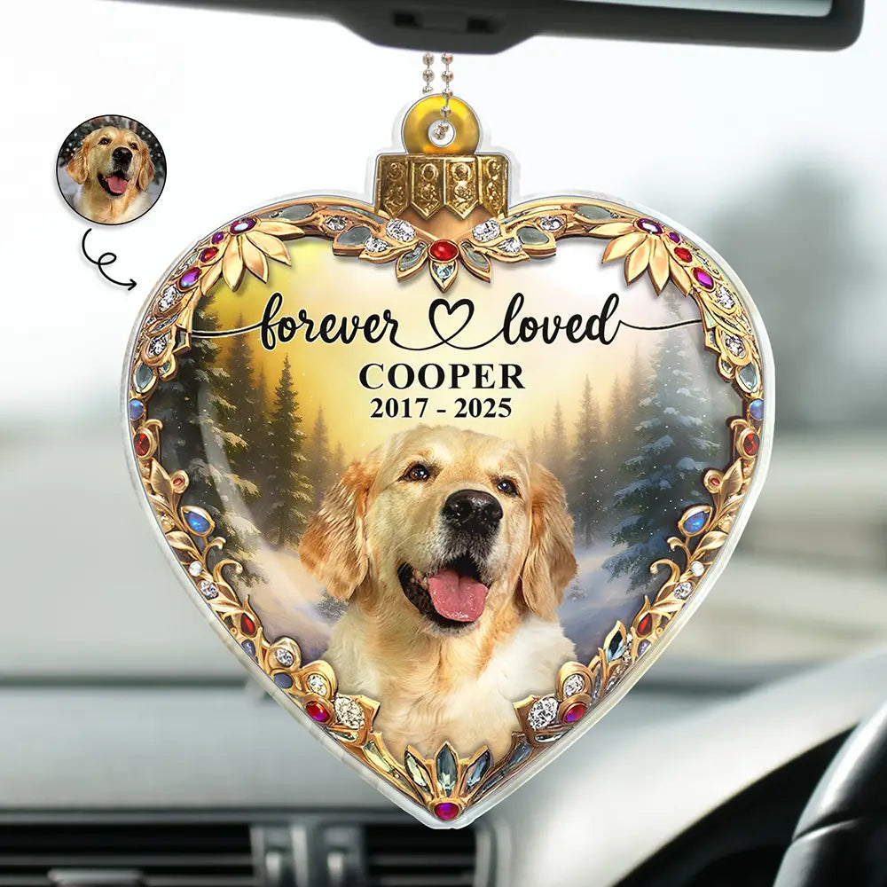 Pet Lovers,Cat Lovers,Dog Lovers,Sad,Memorial,Family - Custom Photo Forever Loved Memorial Dog Cat Family 3D Effect - Personalized Acrylic Car Hanger