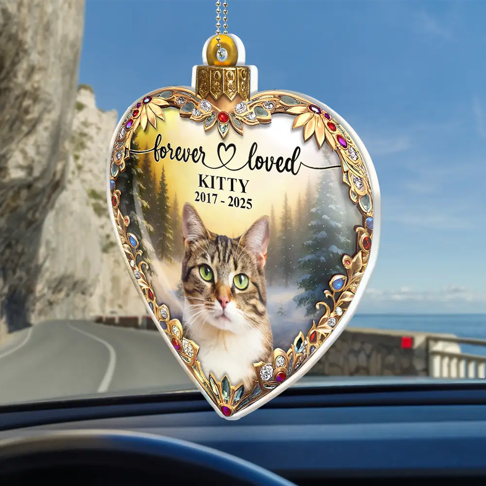 Pet Lovers,Cat Lovers,Dog Lovers,Sad,Memorial,Family - Custom Photo Forever Loved Memorial Dog Cat Family 3D Effect - Personalized Acrylic Car Hanger