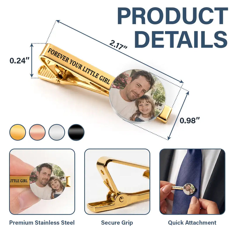 Sentimental,Gift For Father,Custom Photo,Wedding,Upload Full Photo - Custom Photo Forever Your Little Girl - Personalized Tie Clip