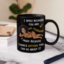 Gift For Husband, Gift For Couples, Custom Photo, Funny - Custom Photo Fun Face I Smile Because You Are My Husband - Personalized Mug