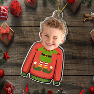 Funny, Parents, New baby, Gift For Grandparents, Christmas - Custom Photo Funny Baby Face Sweater - Personalized Custom Shaped Acrylic Ornament
