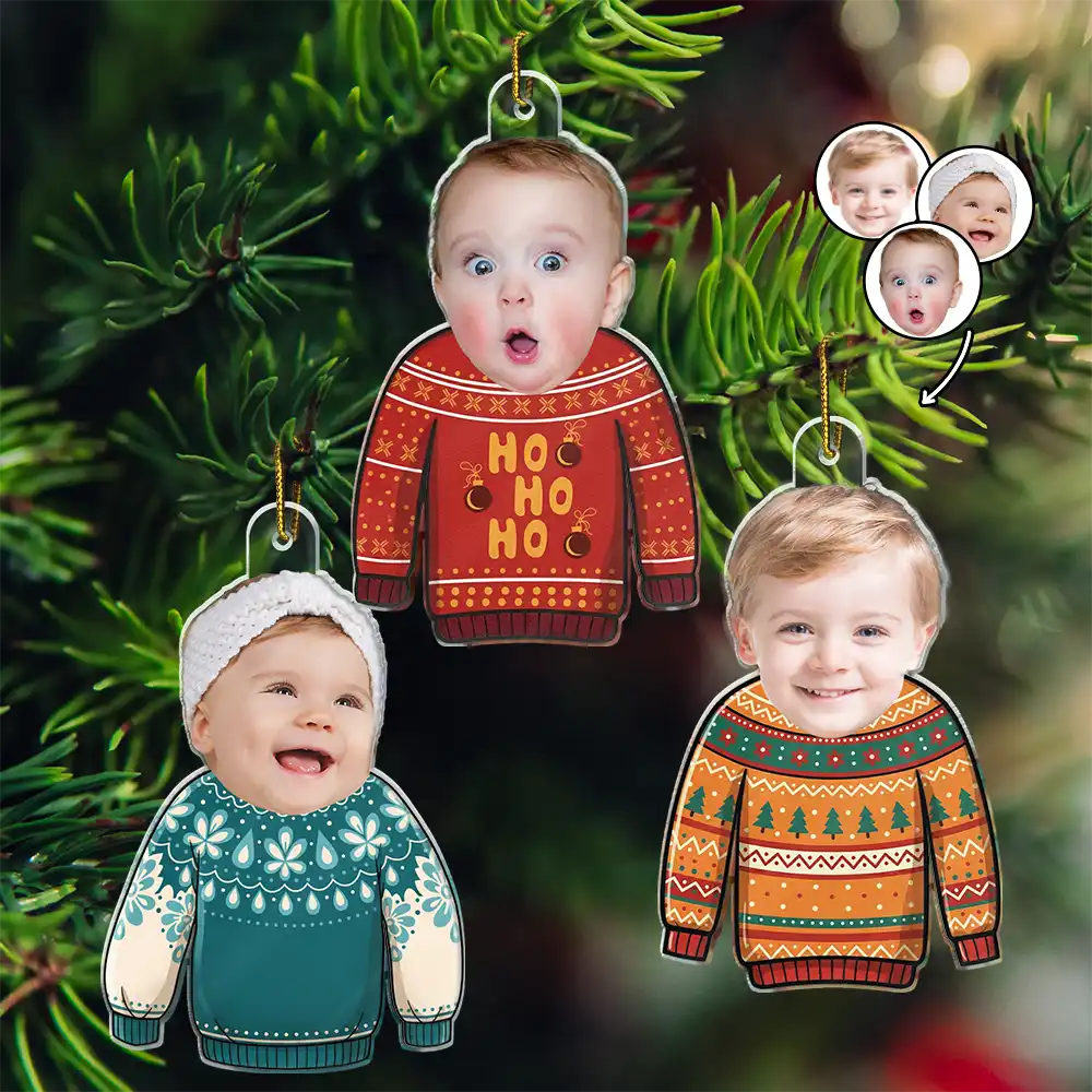 Custom Photo Funny Baby Face Sweater - Personalized Custom Shaped Acrylic Ornament