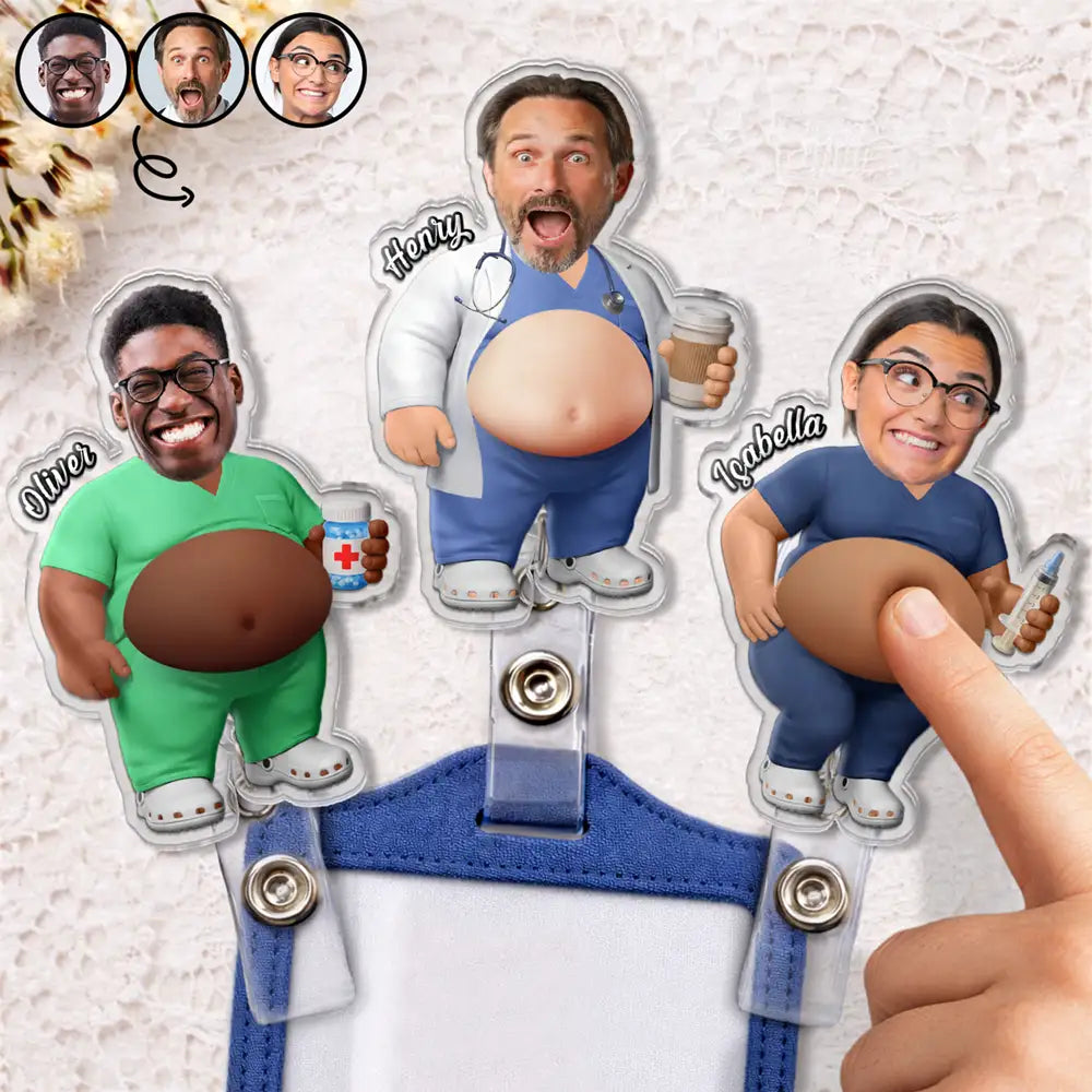 Custom Photo Funny Belly Healthcare Heroes - Personalized Squishy Badge Reel