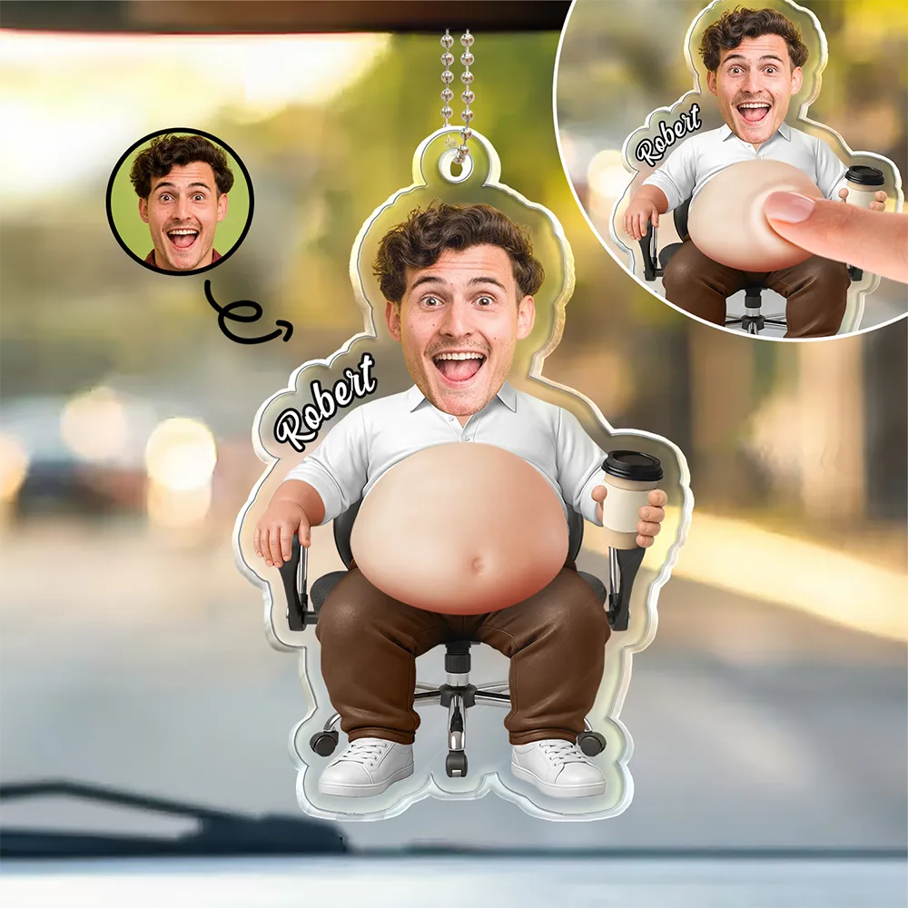Custom Photo Funny Belly Office Squad - Personalized Squishy Acrylic Car Hanger
