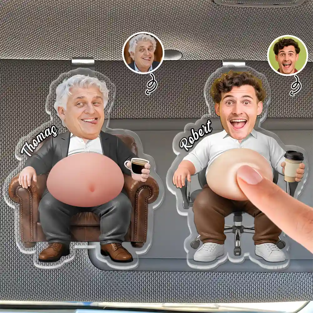 Custom Photo Funny Belly Office Squad - Personalized Squishy Acrylic Car Visor Clip