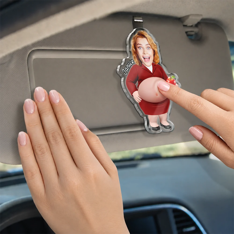 Teacher, Humorous, Back To School, Custom Photo, Cut-Face Photo - Custom Photo Funny Belly Teacher On Duty - Personalized Squishy Acrylic Car Visor Clip