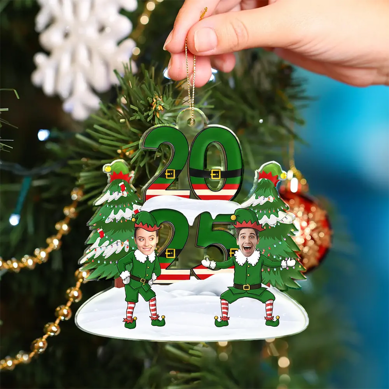 Family,Parents,Gift For Grandparents,Gift For Kids,Gift For Grandkids,Pet Lovers,Dog Lovers,Christmas,Custom Photo - Custom Photo Funny Christmas Elf Family Face Cut - Personalized Custom Shaped Acrylic Ornament