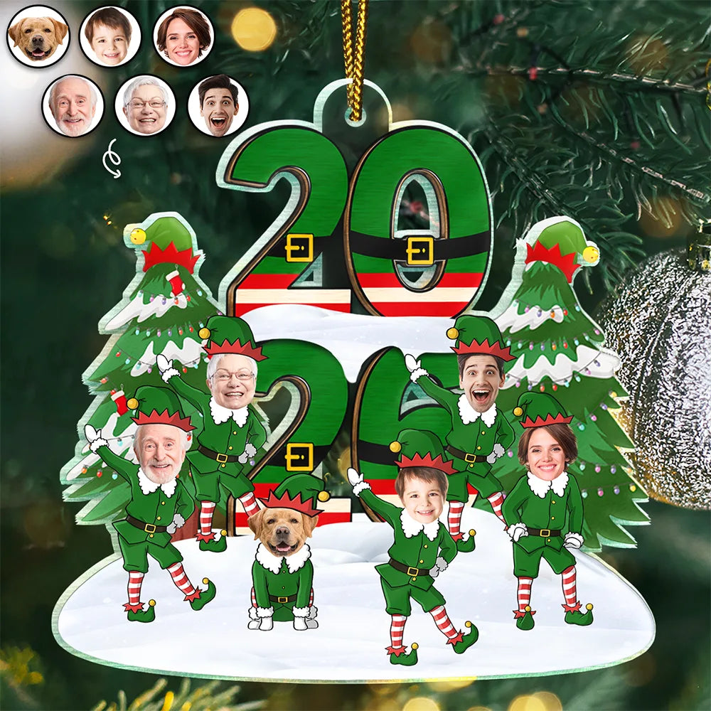Custom Photo Funny Christmas Elf Family Face Cut - Personalized Custom Shaped Acrylic Ornament