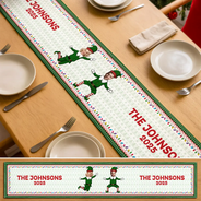 Family, Parents, Gift For Grandparents, Happy, Christmas - Custom Photo Funny Christmas Elf Family Face Cut - Personalized Table Runner