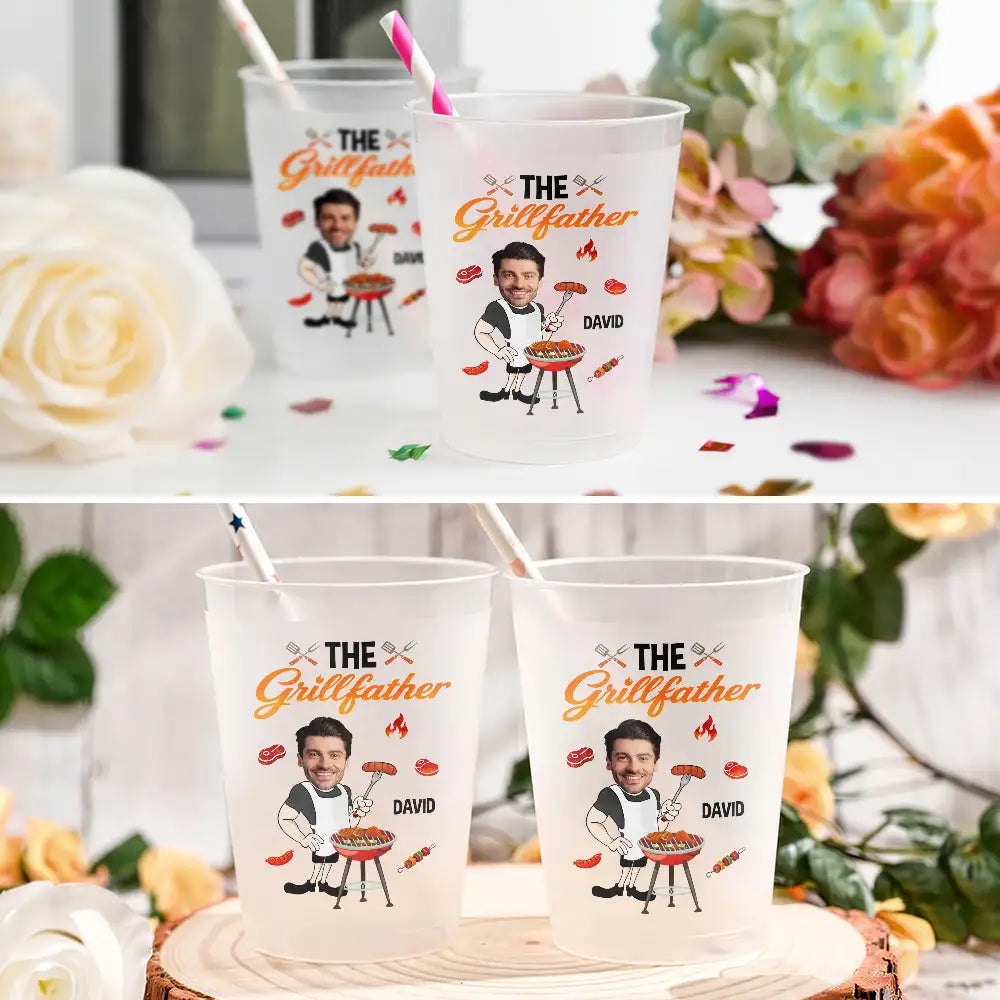 Gift For Men,Gift For Grandpa,Gift For Father,Funny,Photo,Vector,Humorous - Custom Photo Funny Dad Grandpa Grill Master - Personalized Frosted Cups