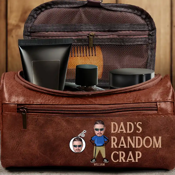 Gift For Father - Custom Photo Funny Dad Papa Uncle Random Thing - Personalized Leather Toiletry Bag