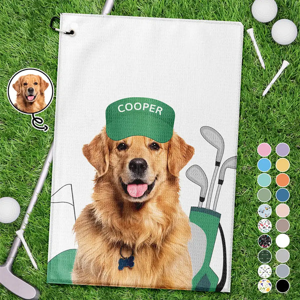 Happy, Golf, Gift For Men, Gift For Husband, Dog Lovers, Pet Lovers, Gift For Yourself - Custom Photo Funny Dog Cat - Personalized Golf Towel