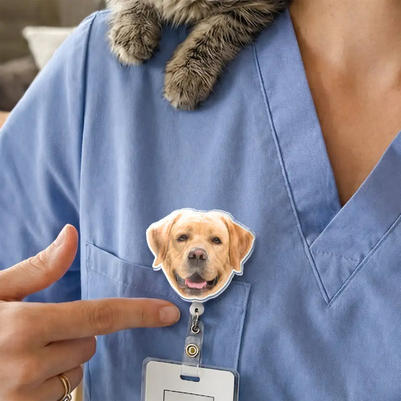 Nurse,Teacher,Gift For Women,Happy,Custom Photo - Custom Photo Funny Dog Cat Person Face - Personalized Badge Reel