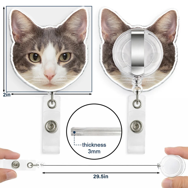 Nurse,Teacher,Gift For Women,Happy,Custom Photo - Custom Photo Funny Dog Cat Person Face - Personalized Badge Reel