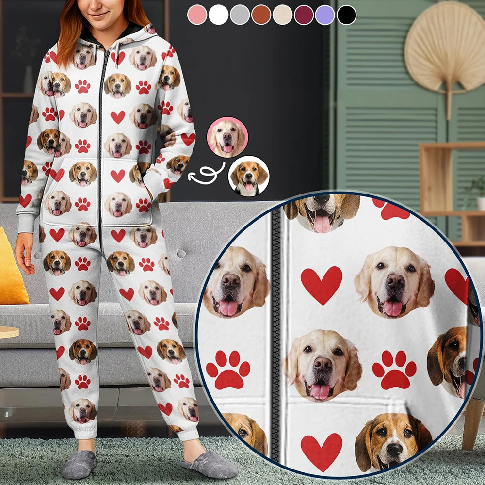 Custom Photo Funny Dog Cat Pet - Personalized Overall Onesie Hooded Jumpsuit