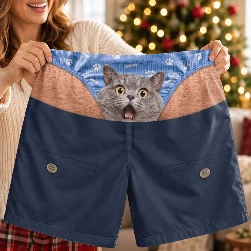 Pet Dad,Gift For Father,Humorous,Custom Photo,Pet Lovers,Cut-Face Photo - Custom Photo Funny Dog Pet Face Gift For Husband Boyfriend - Personalized Casual Shorts