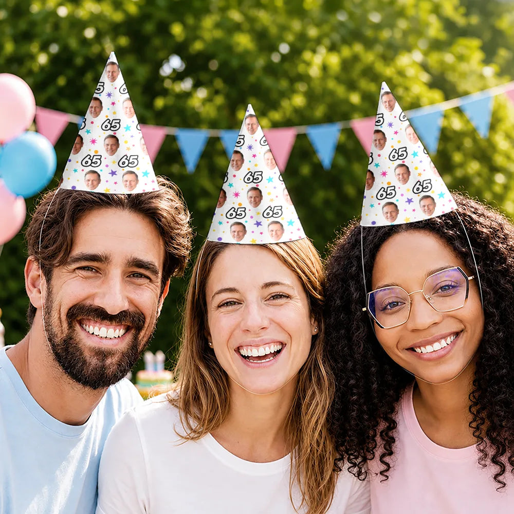 Custom Photo, Family, Humorous, Cut-Face Photo - Custom Photo Funny Face Birthday Family, Friends - Personalized Party Hats