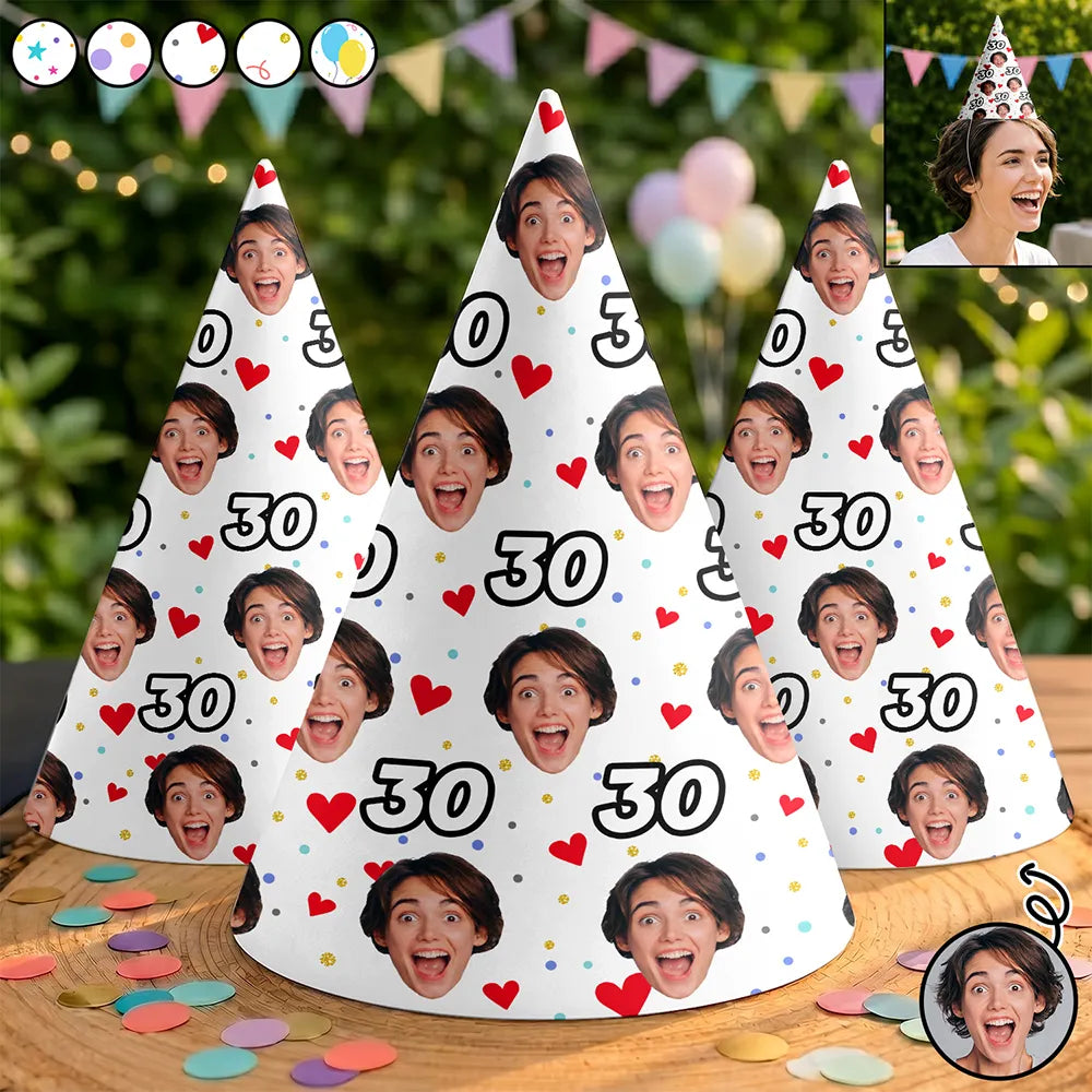 Custom Photo, Family, Humorous, Cut-Face Photo - Custom Photo Funny Face Birthday Family, Friends - Personalized Party Hats